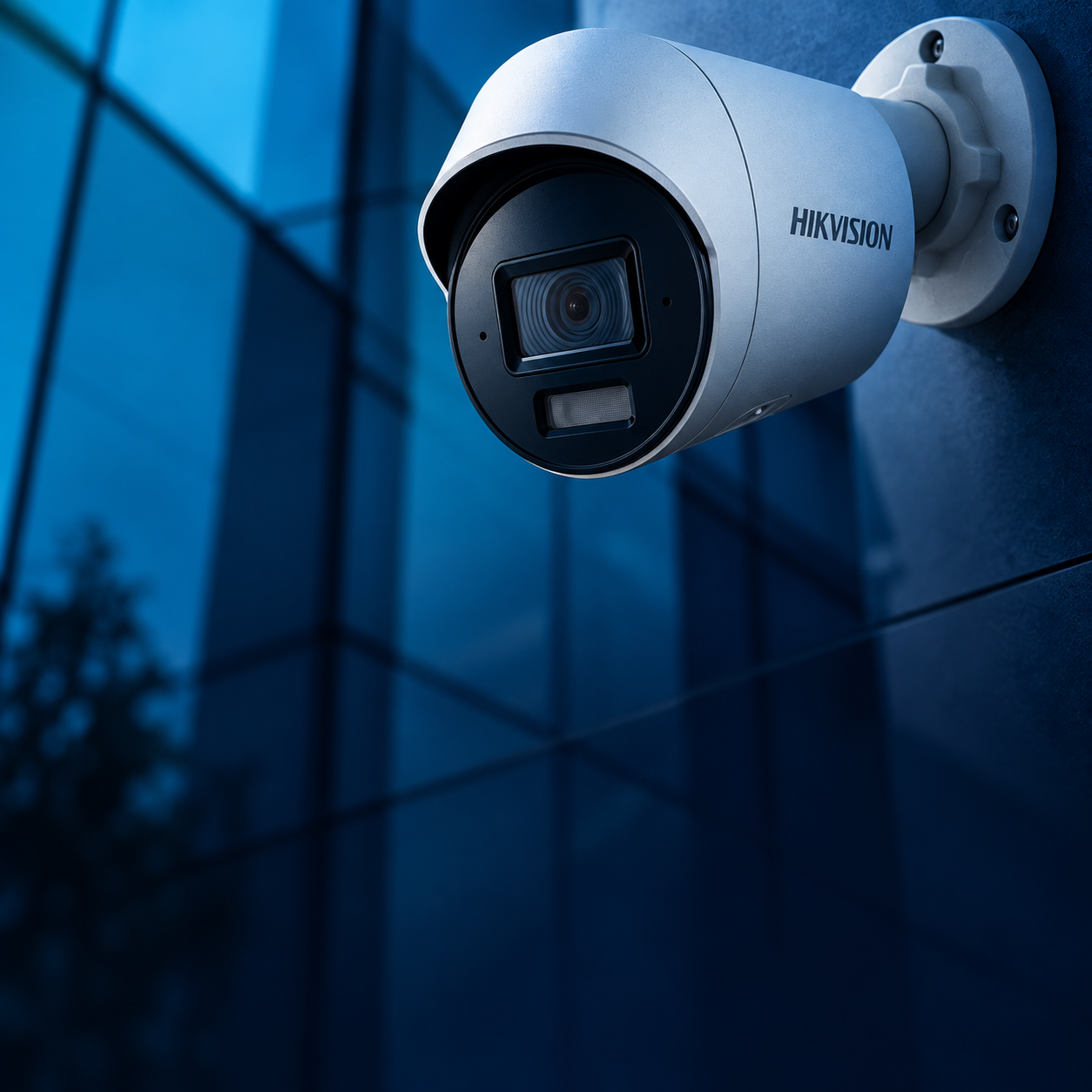 Cámara con marca Hikvision instalada en un exterior